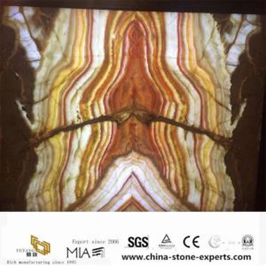 Kwalità Għolja Rainbow Onyx illustrat Orange Injam Grain Onyx Madum